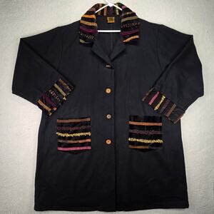 JG's Mad Lab Overcoat Womens L/XL Lagenlook Art to Wear Jacket Coat Button Artsy